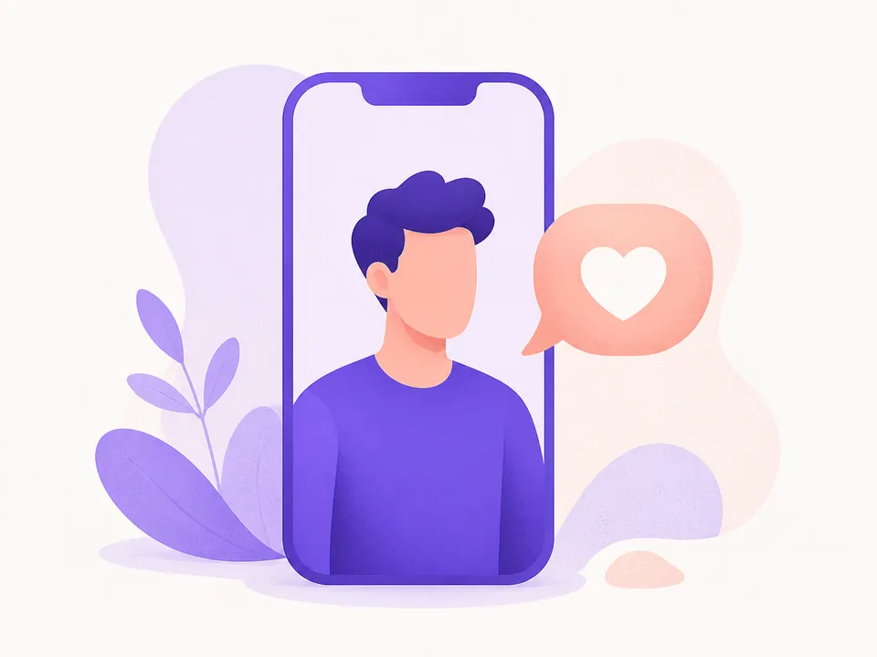 Illustratie van een AI-vriend als avatar op een telefoonscherm