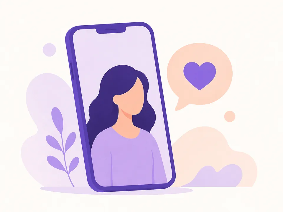 Illustratie van een AI-vriendin als avatar op een telefoonscherm